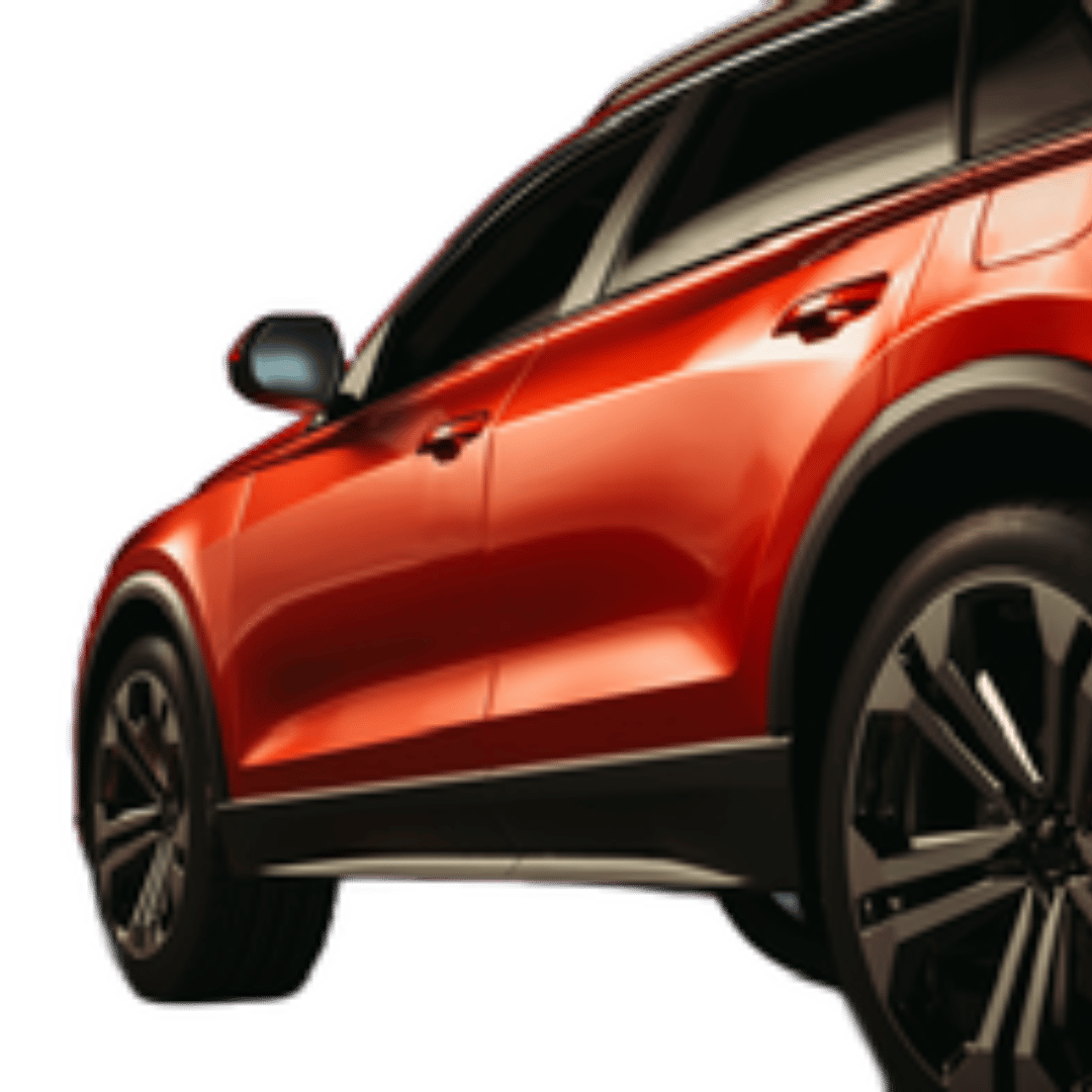 Red SUV in side profile