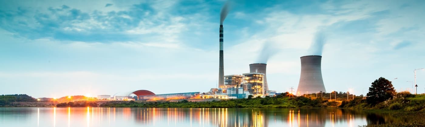 Nuclear towers along a river