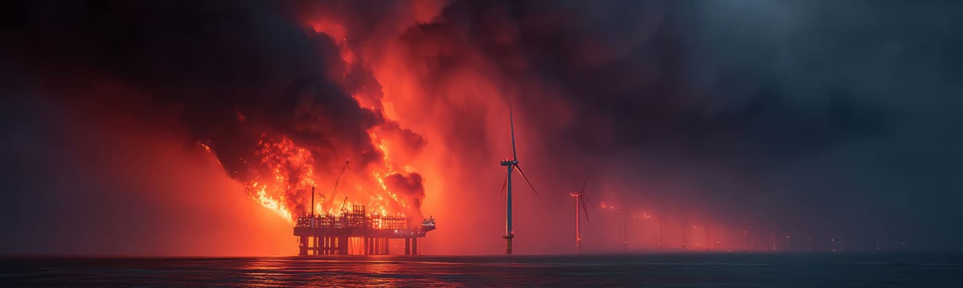 An industrial fire on an oil rig