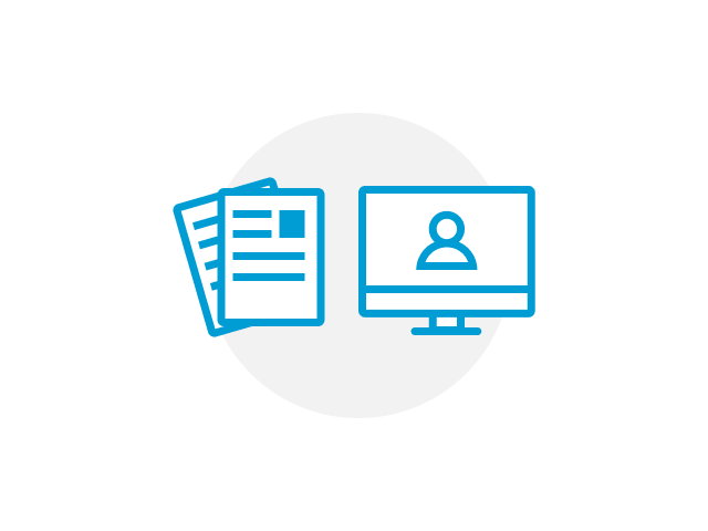 icon representing a webinar - papers and a screen