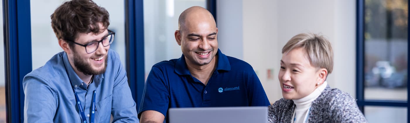 Element advisory services meeting between customers and testing experts discussing certification and compliance solutions