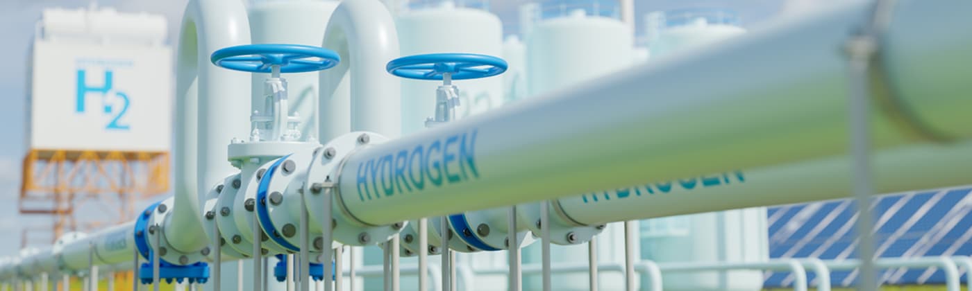 Hydrogen pipeline infrastructure and storage facility used for hydrogen testing and energy transport systems.