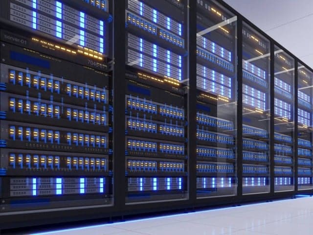 AI server racks and data center infrastructure equipment running under active high-performance computing workloads