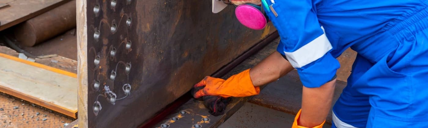 NDT technician performing fluorescent penetrant inspection on aerospace component