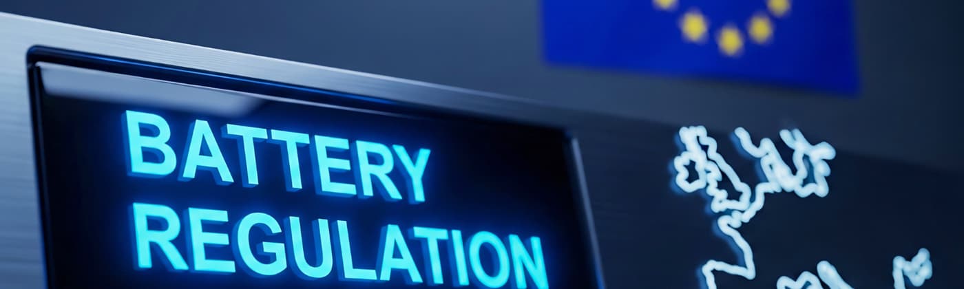 Battery Regulation EU requirements sign with European flag and map