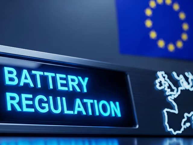 Battery Regulation EU requirements sign with European flag and map