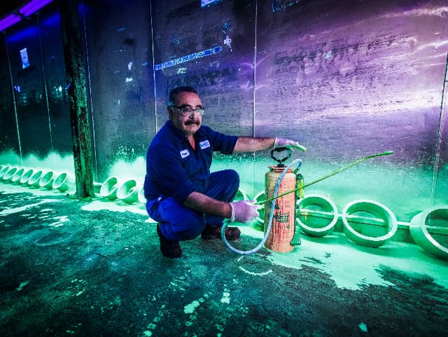 Liquid penetrant inspection using type I fluorescent inspection.
